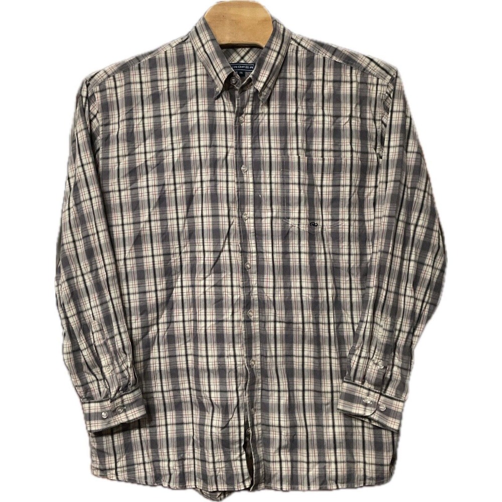 Roper Brand Men's Shirt Button Down Long Sleeve Gray Plaid Size‎ 2XL
